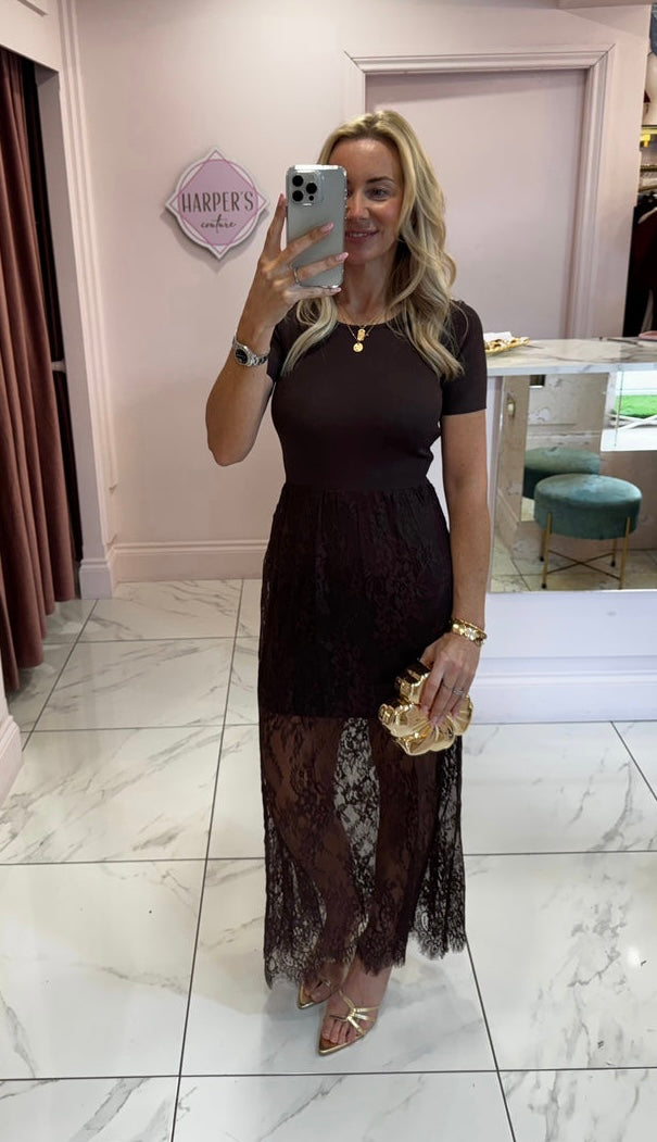 Arla Chocolate Lace Short Sleeve Dress