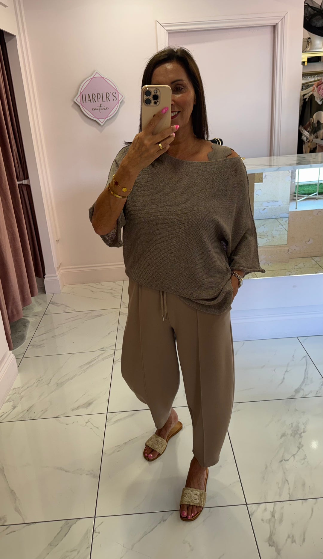 Blair Taupe Colour Fine Knit Top