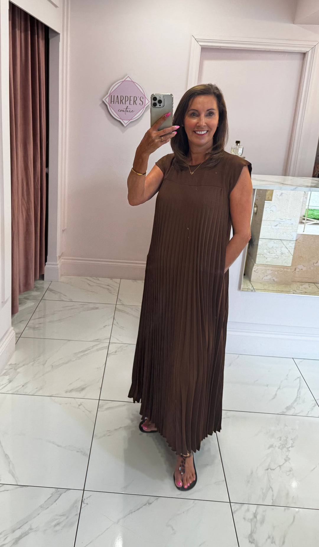 Haylie Chocolate Pleated Dress
