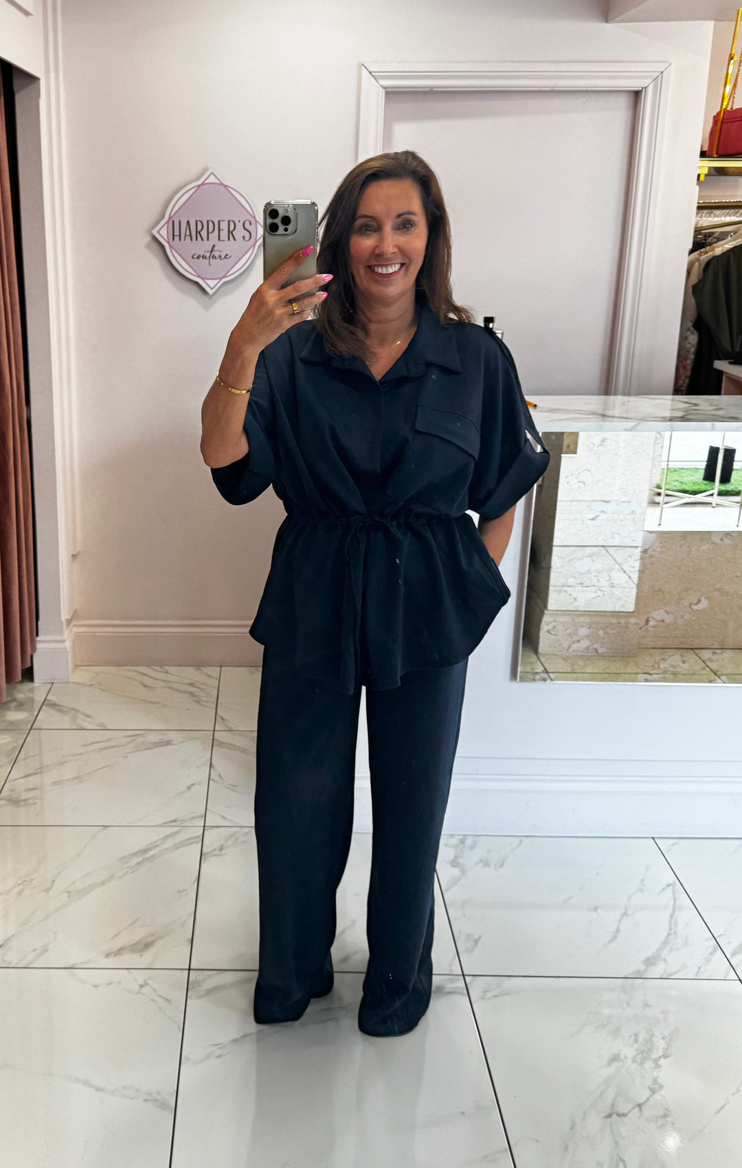 Mila Navy Drawstring Top & Trouser Co Ord Set