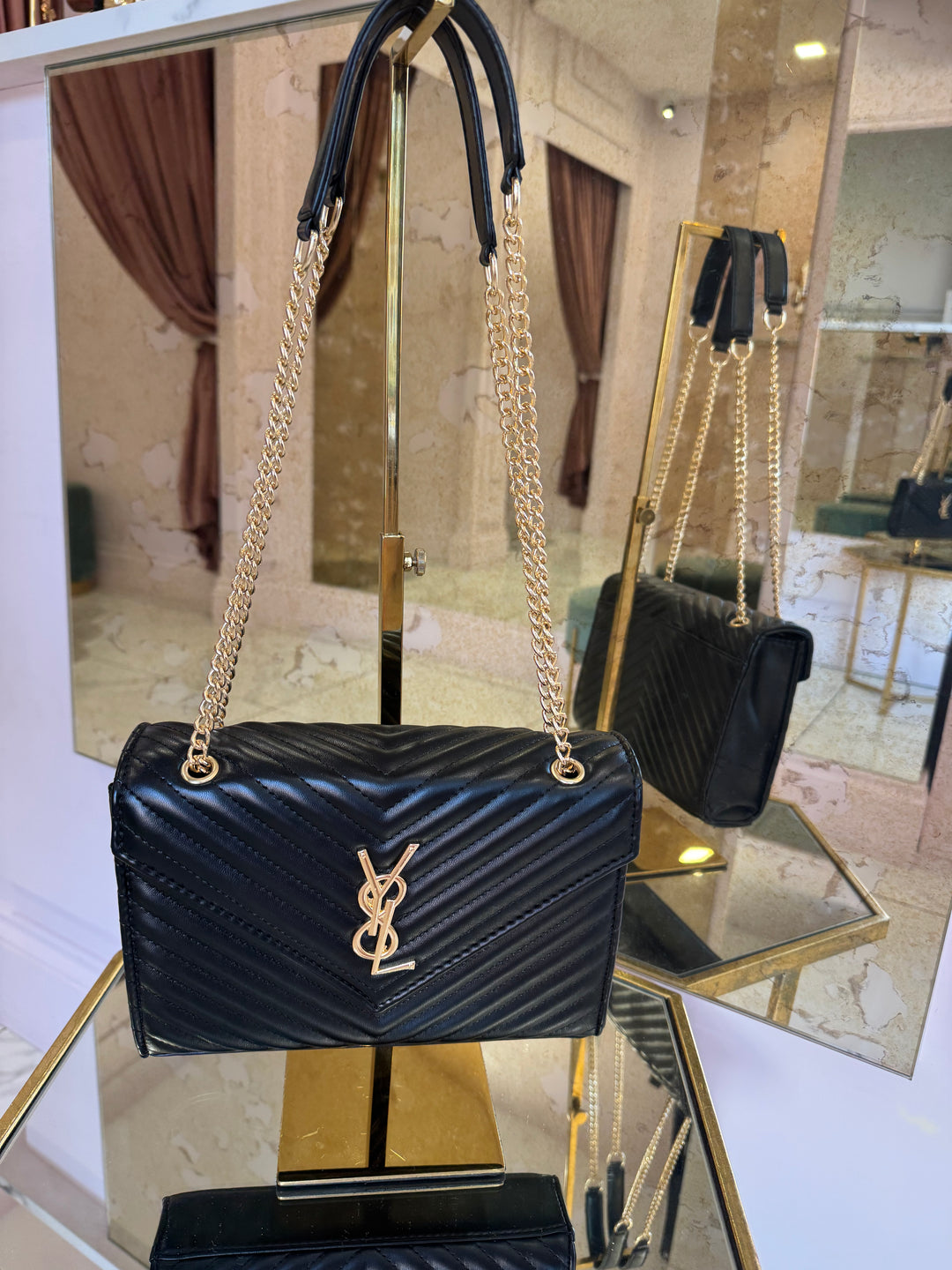 Yvette Faux Leather Quilted Bag With Gold Chain