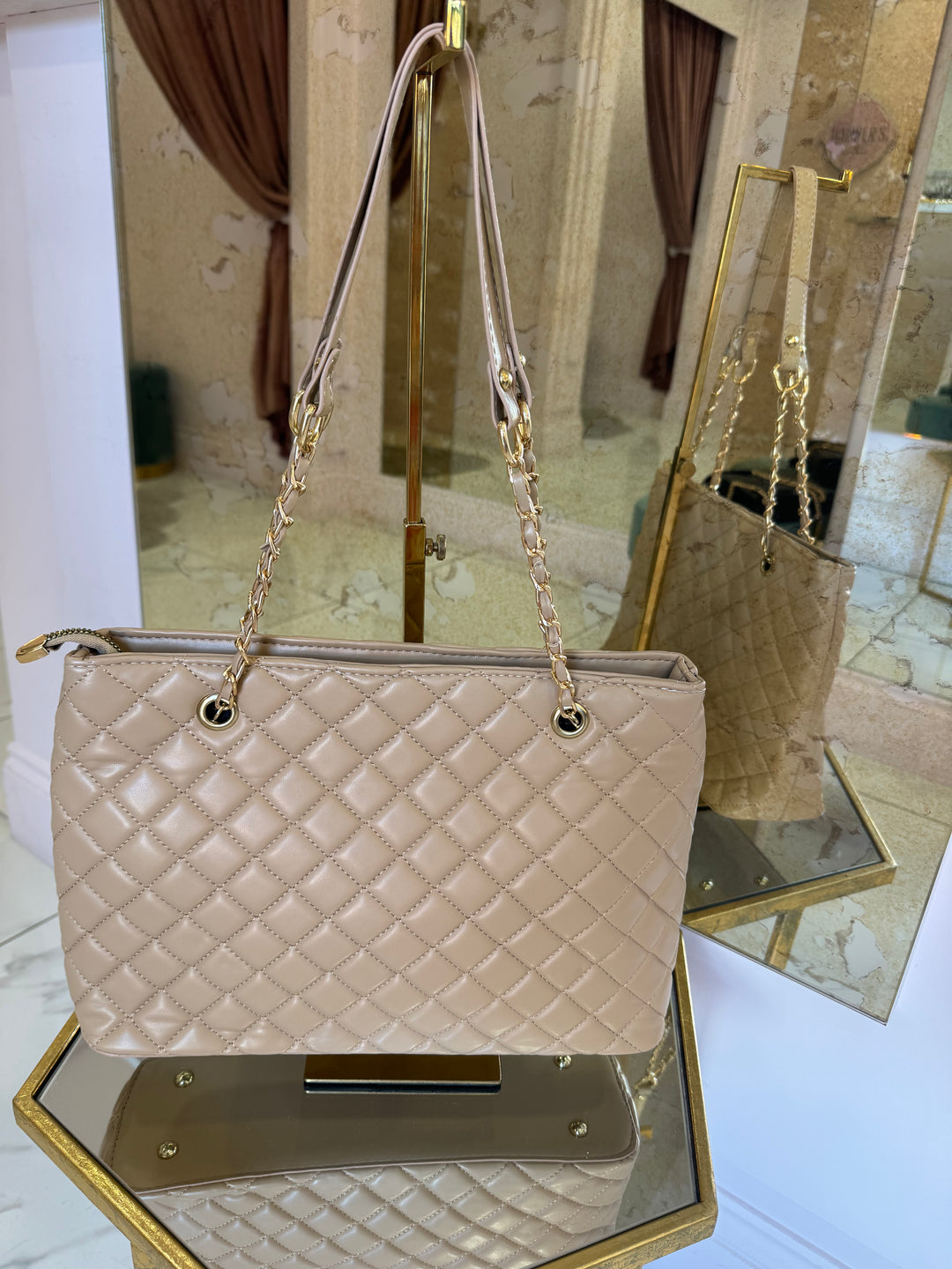 Trina Faux Leather Quilted Bag With Gold Chain