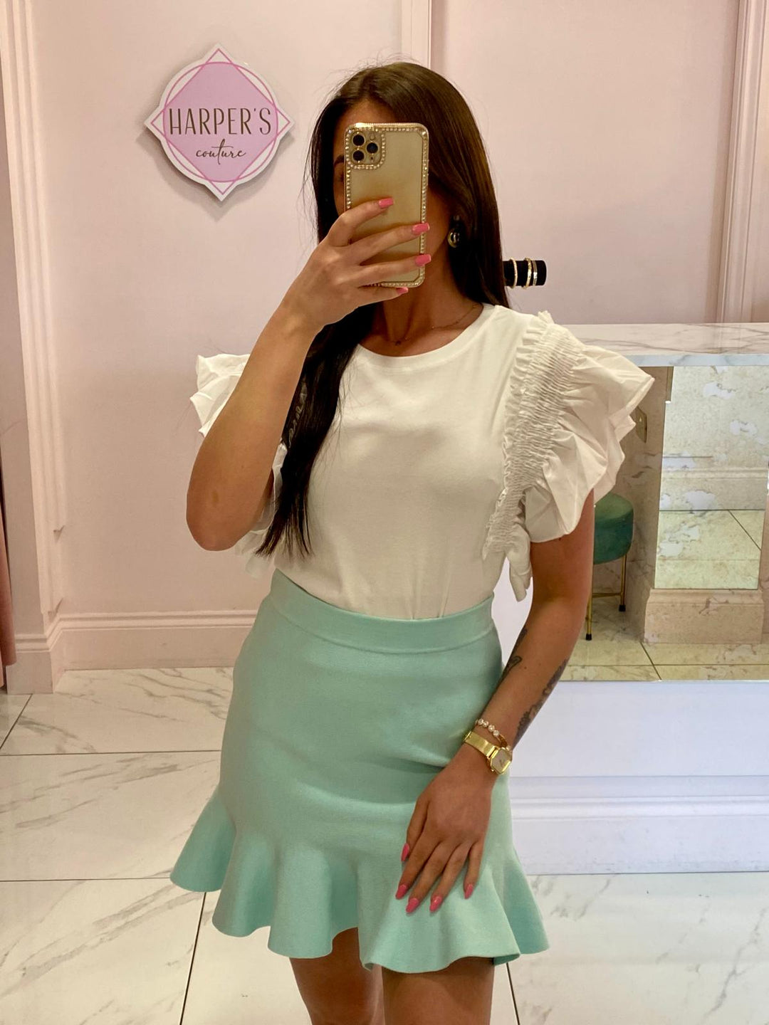 Iris Mint Peplum Knit Skirt
