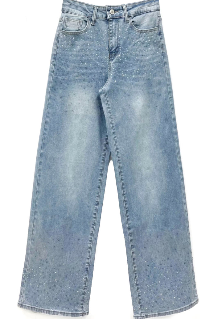 Andrea Wide Fit Blue & Silver Ombre Sparkle Stretch Jeans
