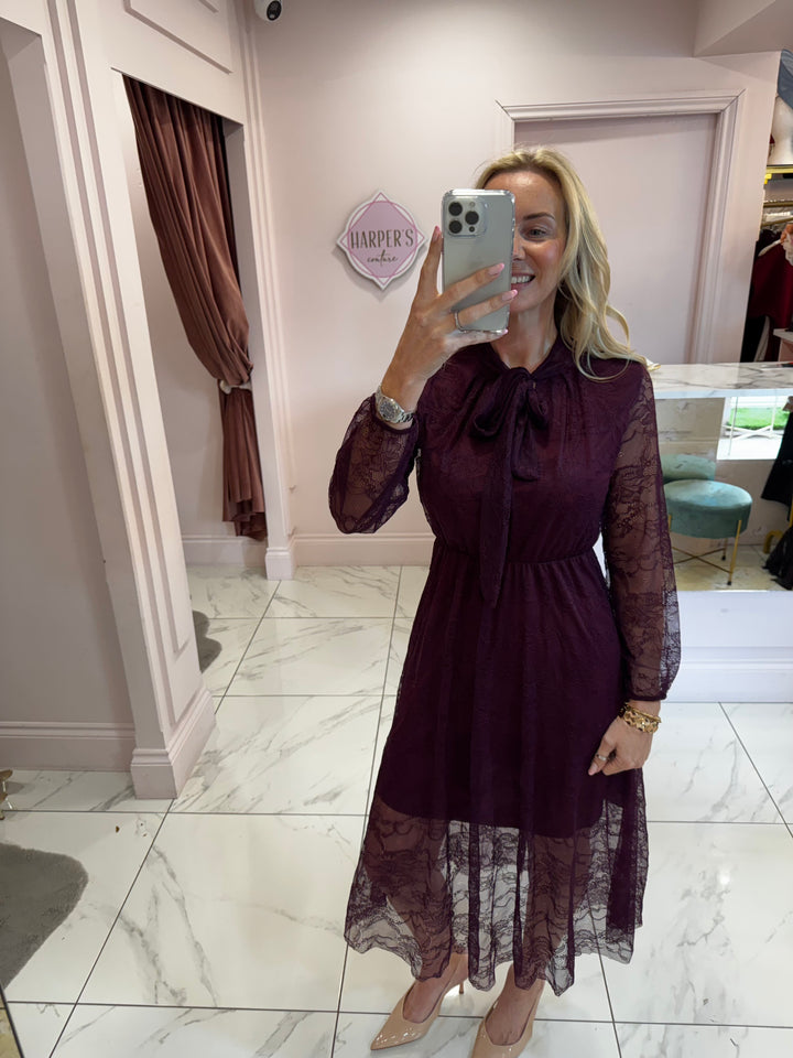 Dionne Burgundy Lace Long Sleeve Dress