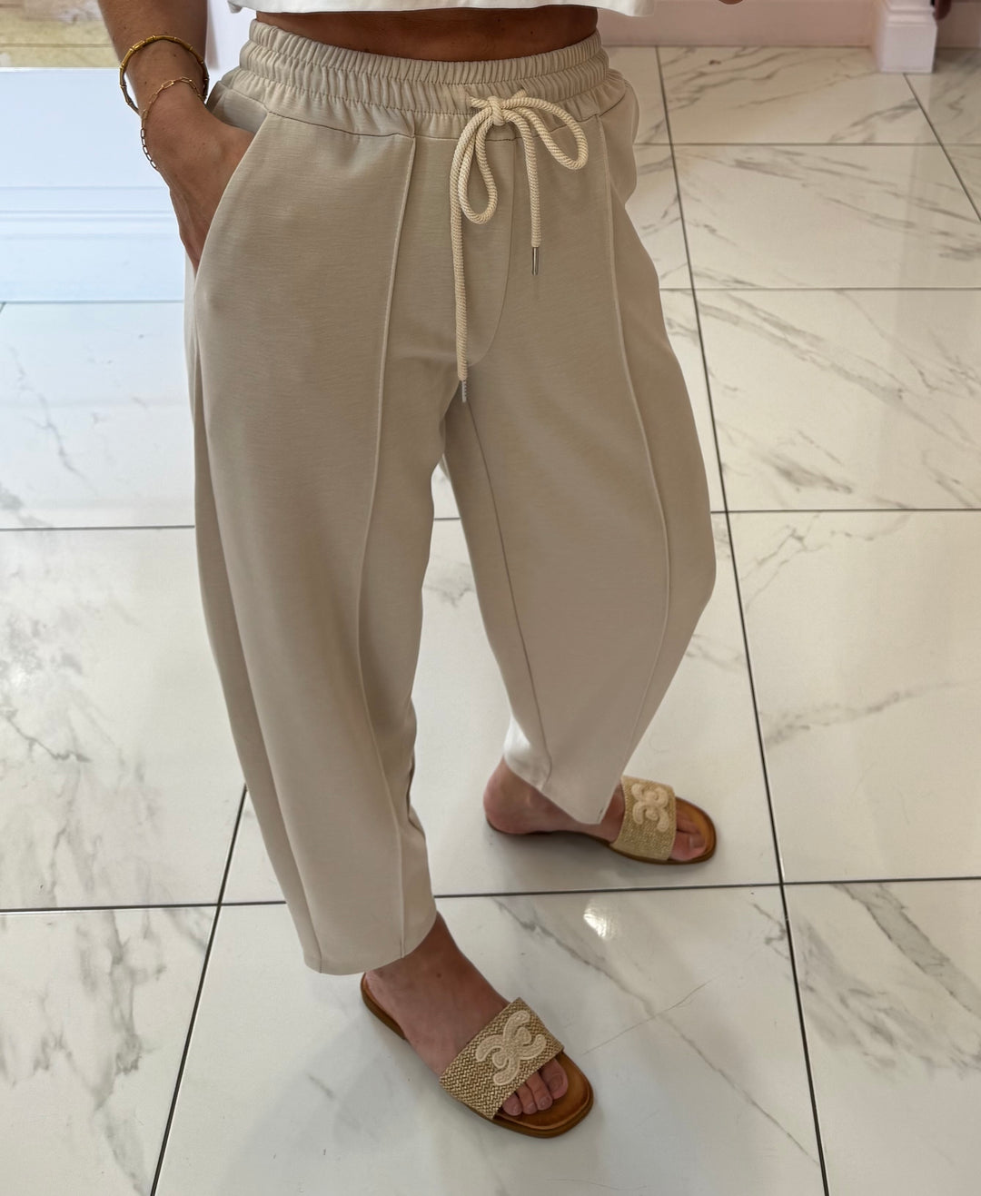 Evie Cream Super Soft Seam Front Tapered Trousers
