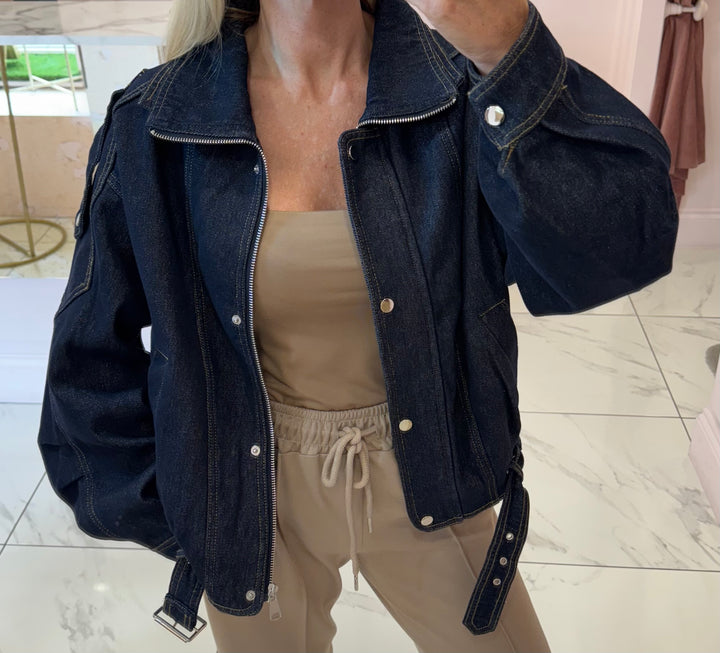 India Indigo Denim Moleskin Lined Bomber Jacket