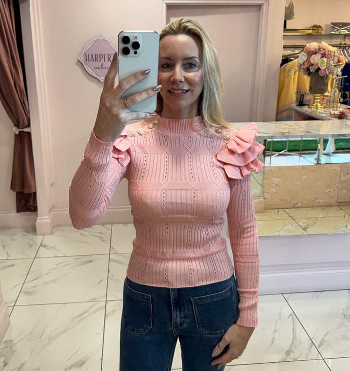 Betsy Button & Frill Soft Ribbed Knit Jumper
