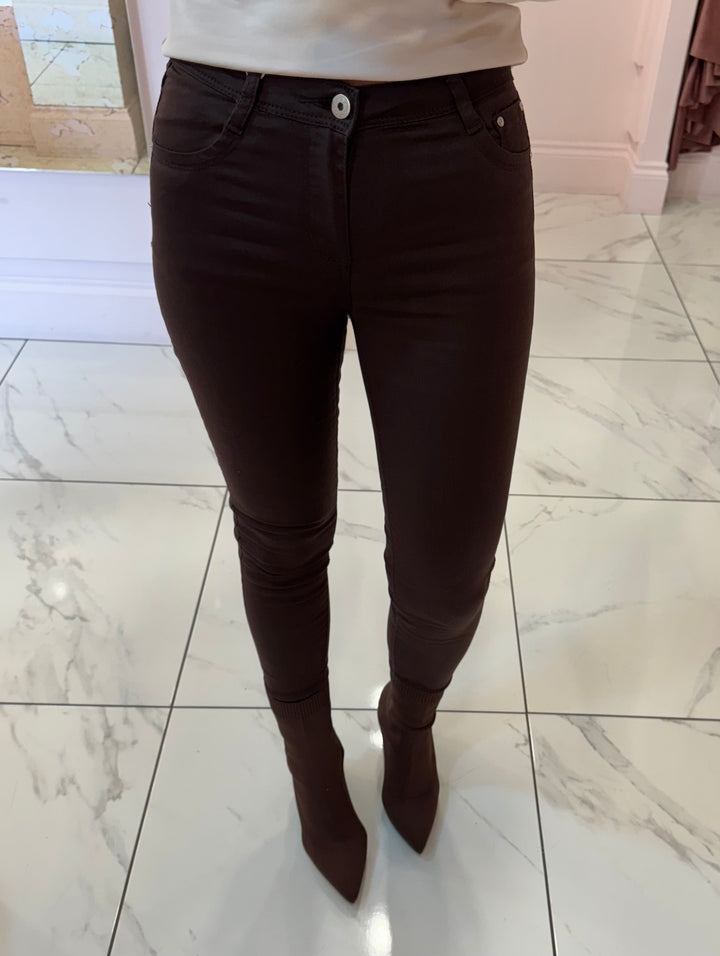 Carly Chocolate Brown Skinny Stretch Jeans