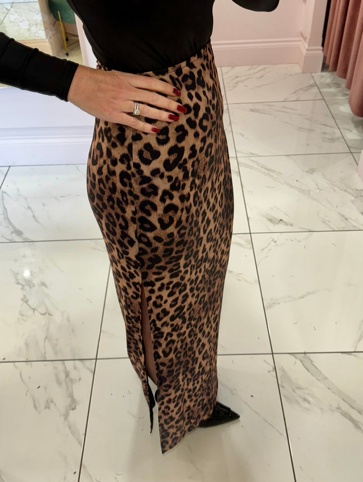 Maggie Leopard Mesh Maxi Skirt with Split