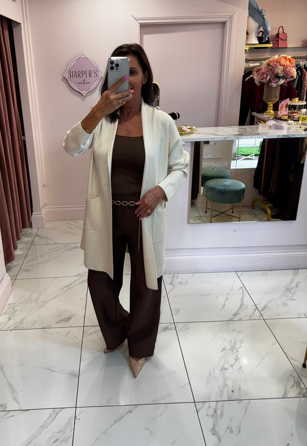 Anna Cream Button Detail Longline Cardigan