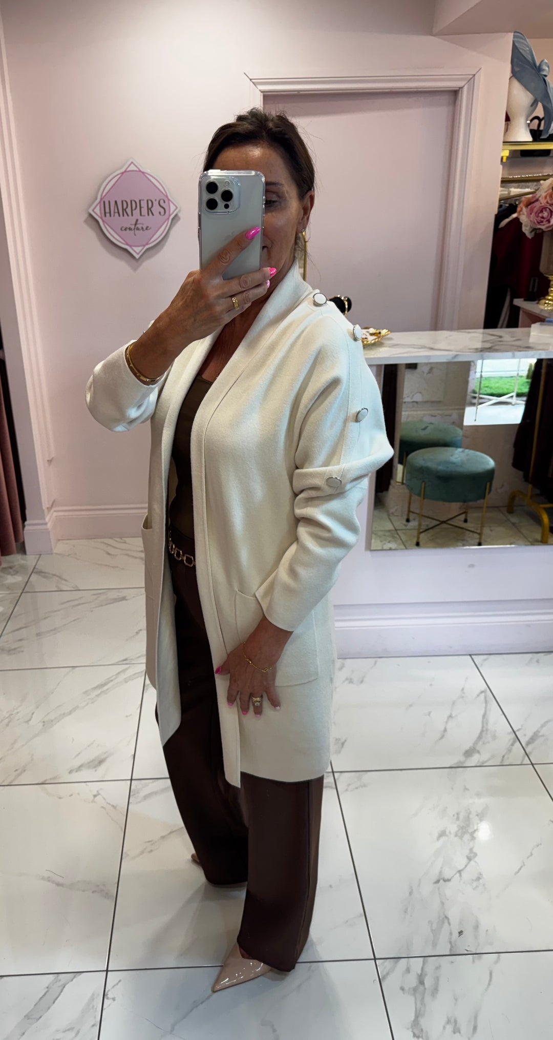 Anna Cream Button Detail Longline Cardigan