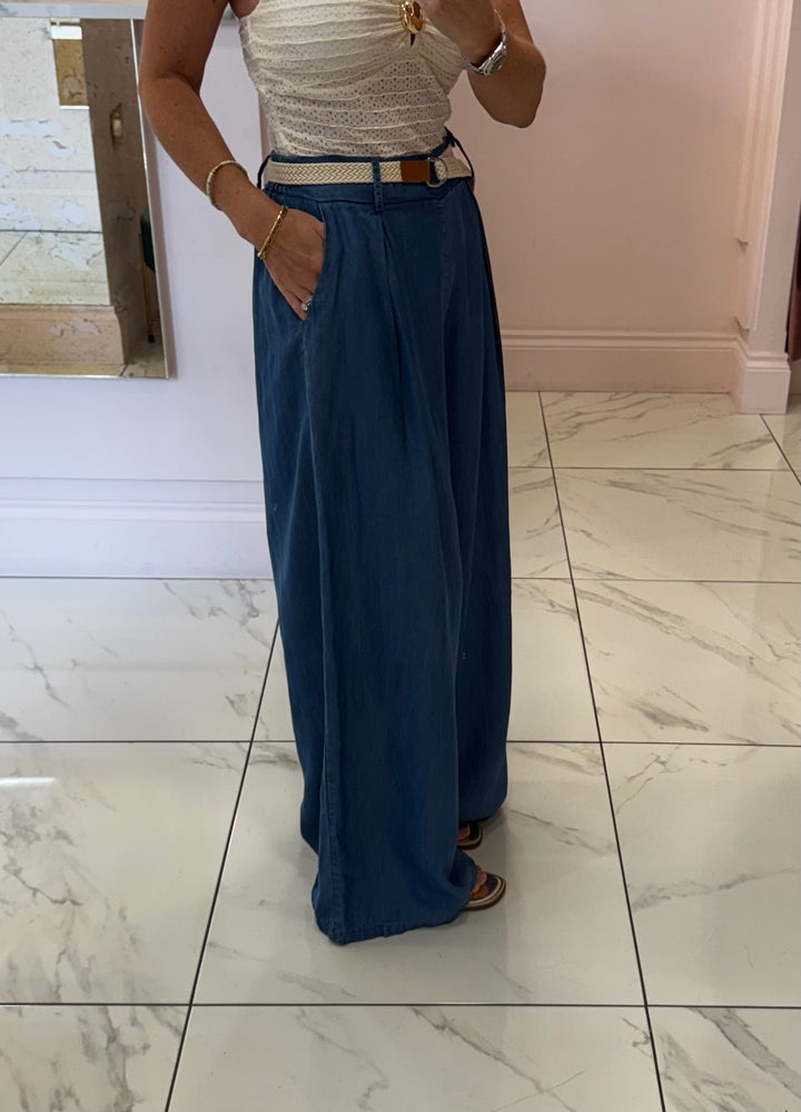 Doris Soft Lightweight Denim Belted Long length Trousers