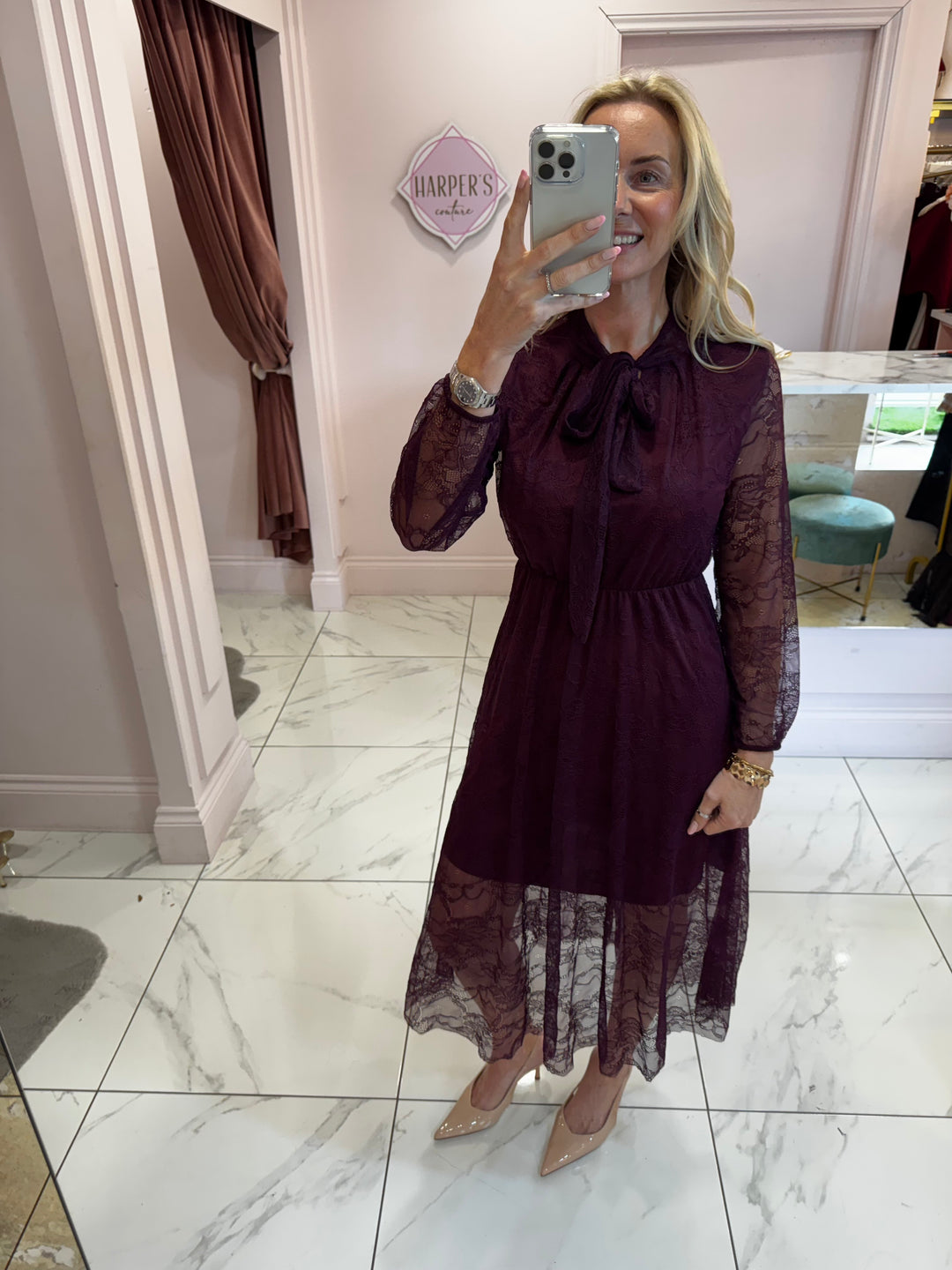 Dionne Burgundy Lace Long Sleeve Dress