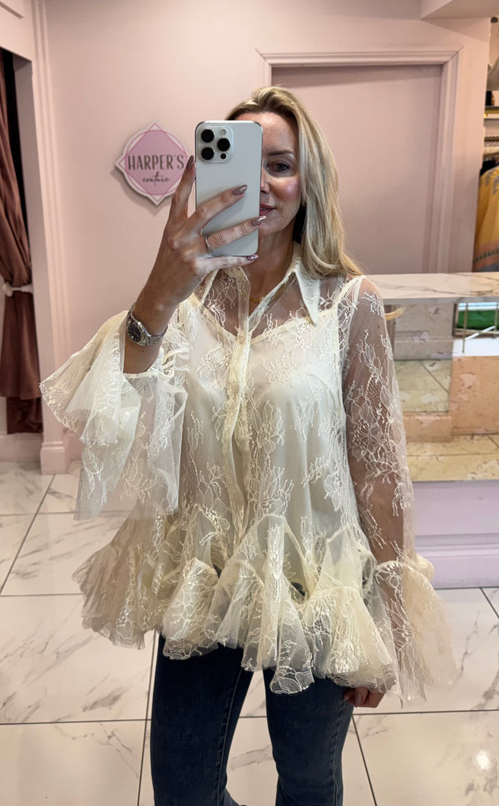 Victoria Ruffle Lace Detail Shirt Blouse