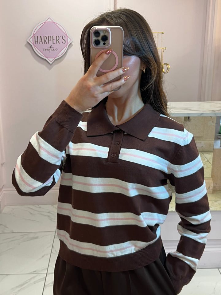 Posie Striped Polo Collar Jumper