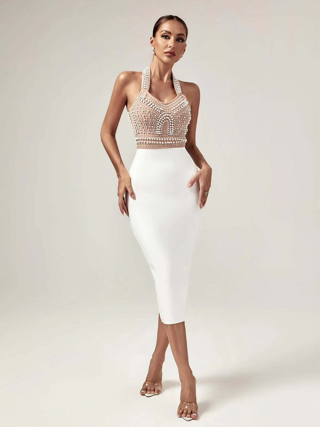 Gina Nude & Ivory premium bandage dress