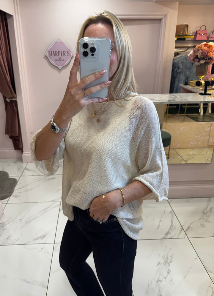 Blair Cream Colour Fine Knit Top