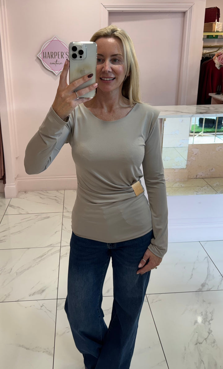 Long Sleeve Shoulder Pad Detail Top