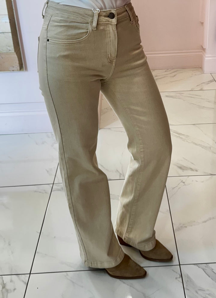 Beth Beige Straight Leg Jeans