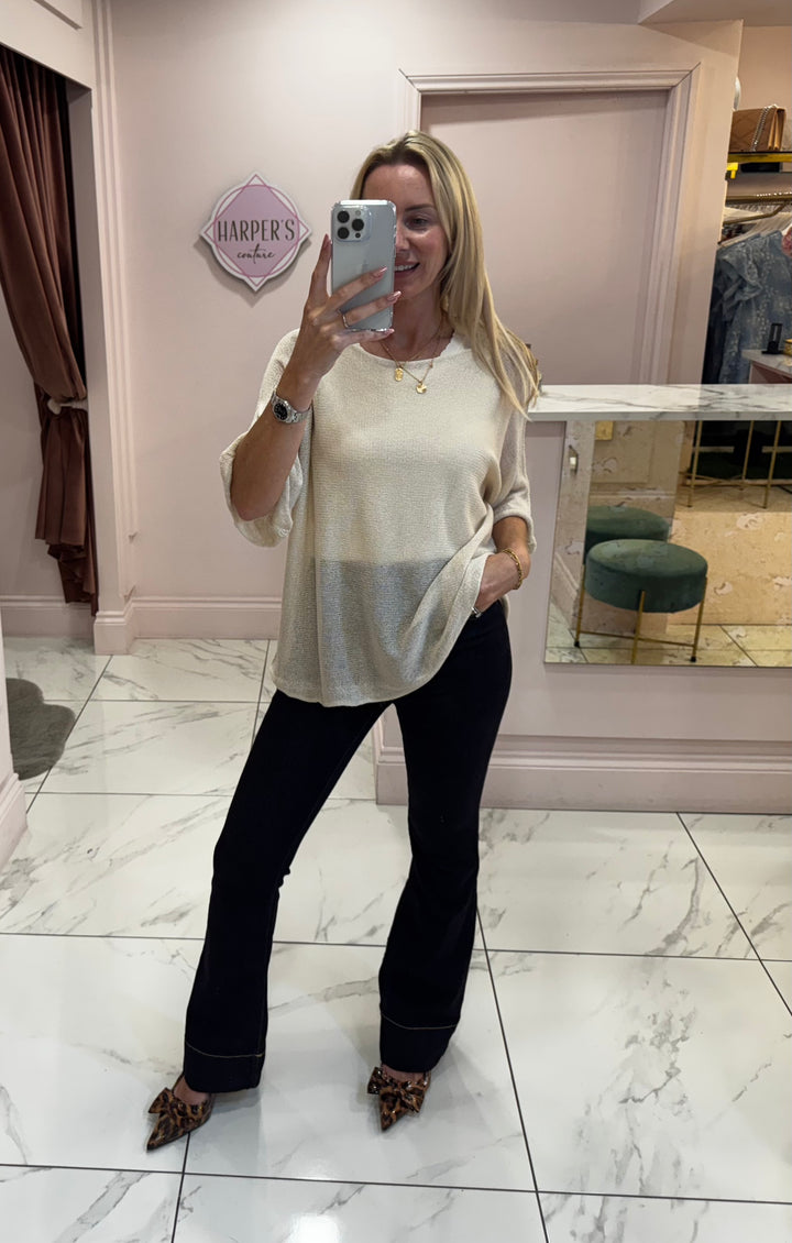 Blair Cream Colour Fine Knit Top