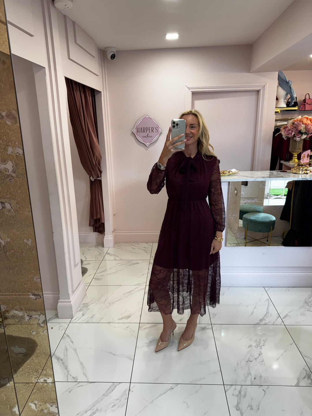 Dionne Burgundy Lace Long Sleeve Dress
