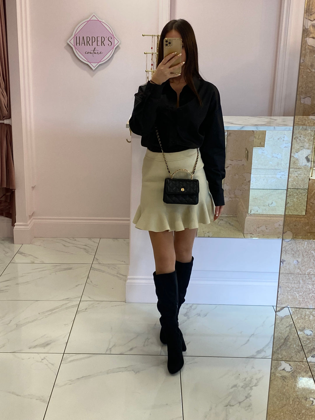 Iris Cream Peplum Knit Skirt