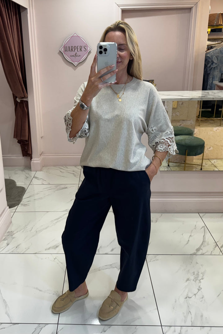 Cassie Super Soft Lightweight Short Sleeve Jumper with Lace Detail
