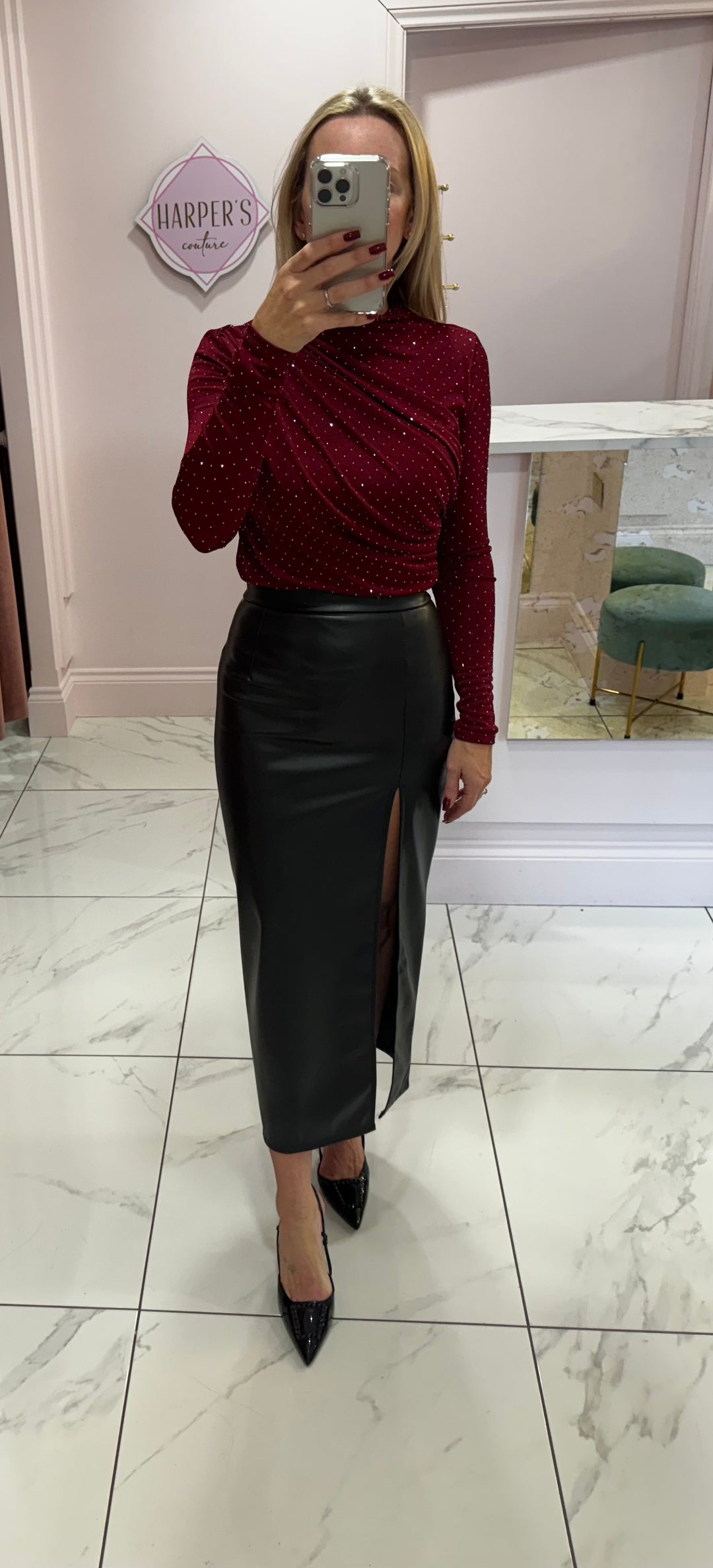 Elissa Vegan Leather Midi Skirt