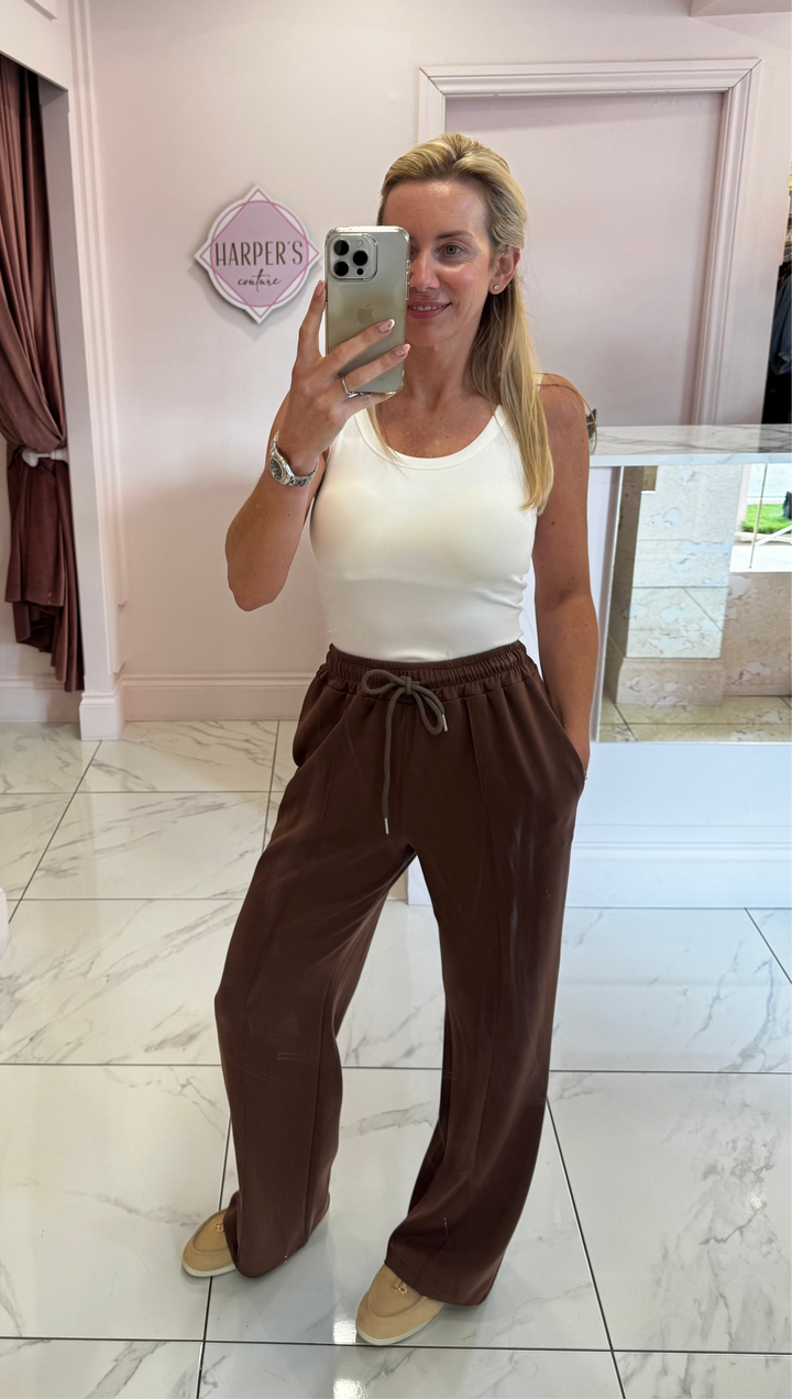 Alex Chocolate Brown Super Soft Seam Front Trousers
