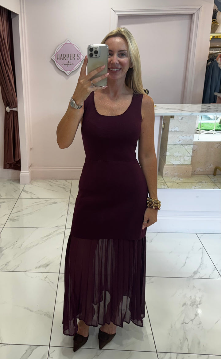 Riley Burgundy Pleated Skirt detail Dress