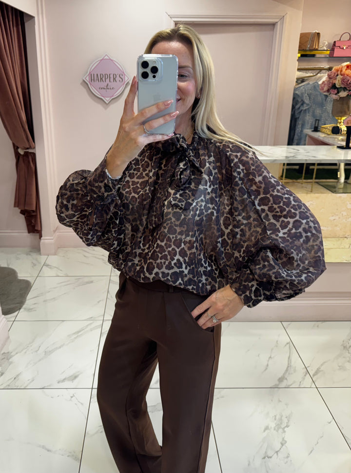 Greta Leopard Print Bow Blouse