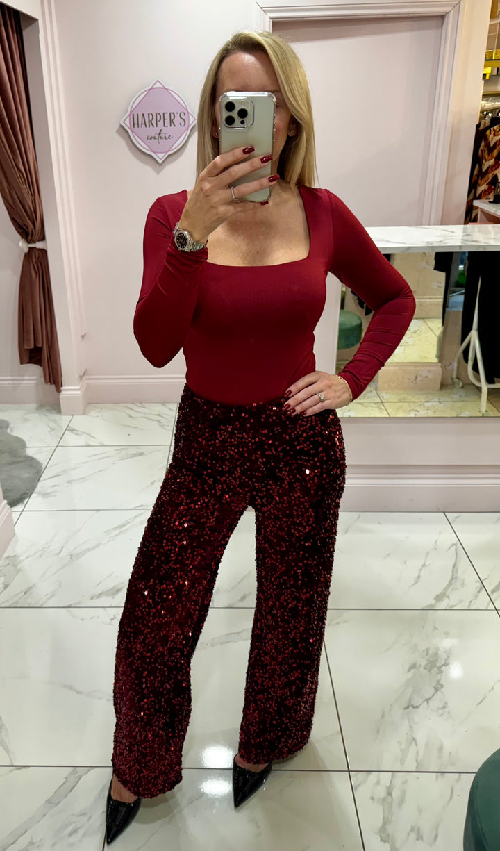 Ruby Burgundy Sequin Trousers