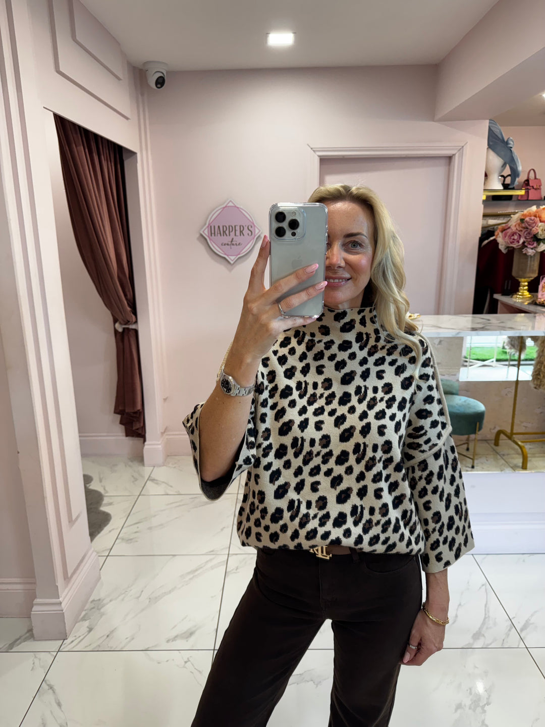 Leonie Leopard Short Sleeve Detail Soft Knit Jumper