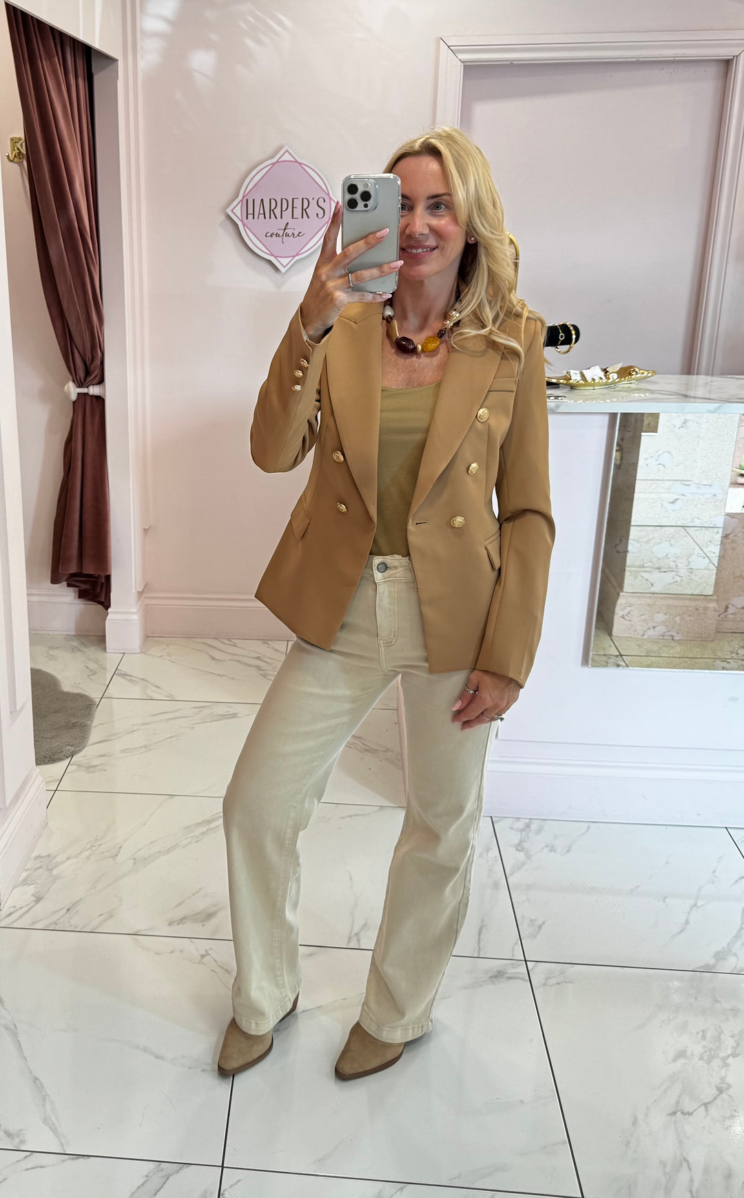Beth Beige Straight Leg Jeans