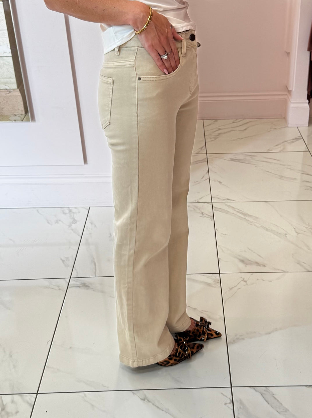 Beth Beige Straight Leg Jeans