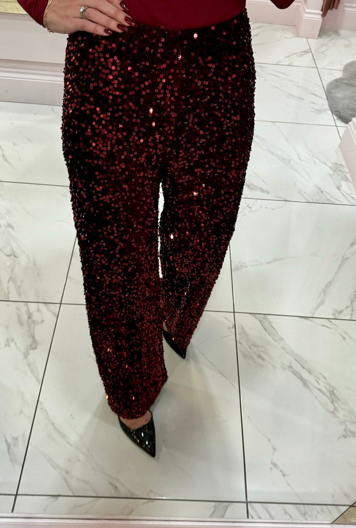 Ruby Burgundy Sequin Trousers