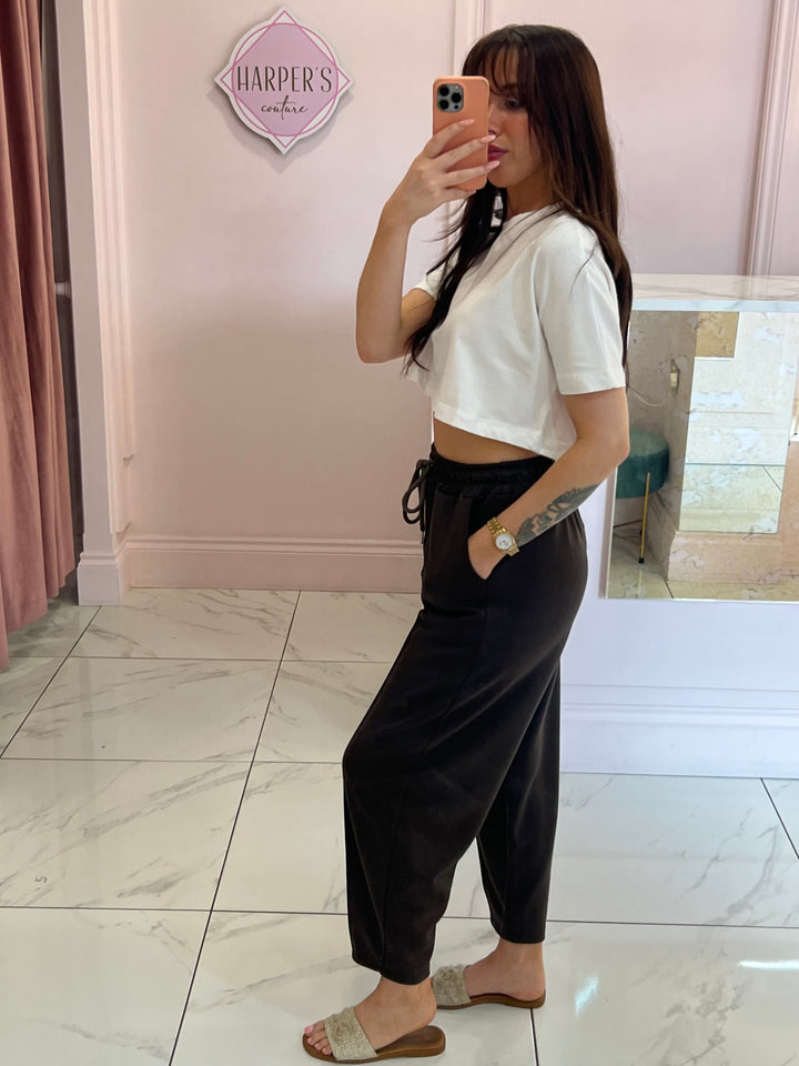Evie Chocolate Brown Super Soft Seam Front Tapered Trousers