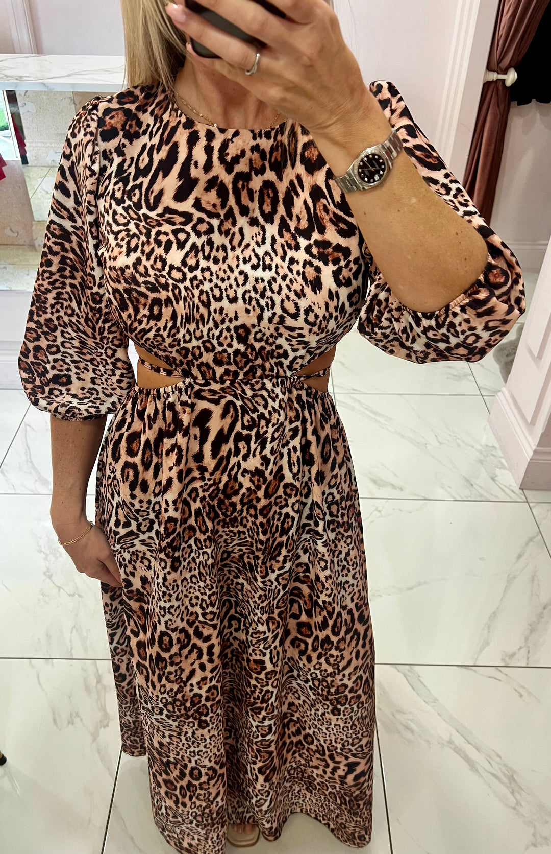 Belle Leopard Print Maxi Dress Cut out Back