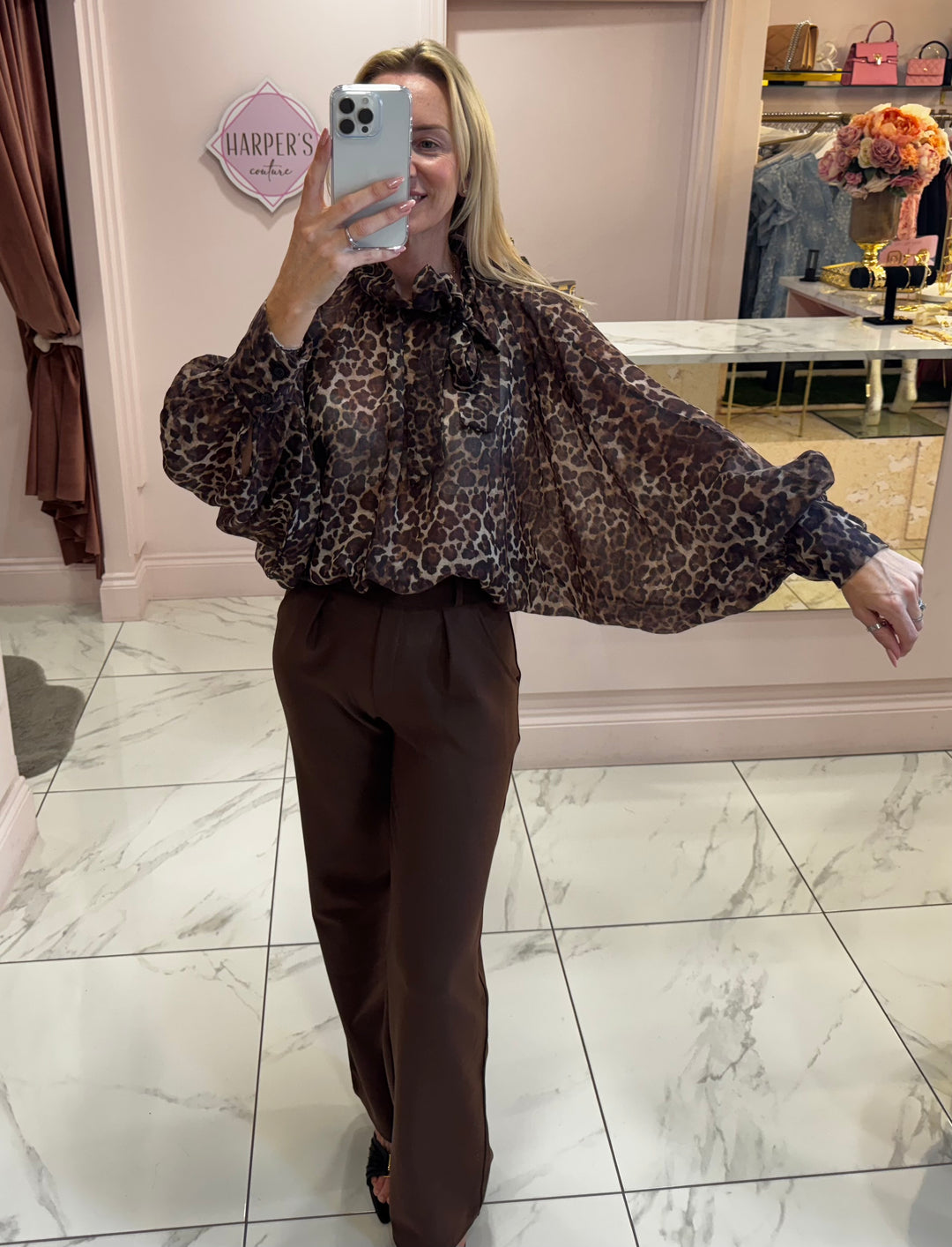 Greta Leopard Print Bow Blouse