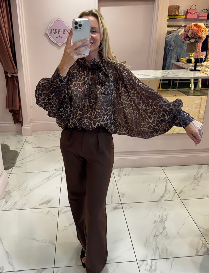 Greta Leopard Print Bow Blouse