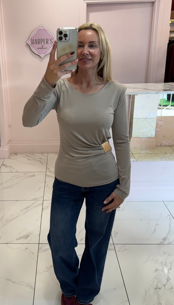 Long Sleeve Shoulder Pad Detail Top