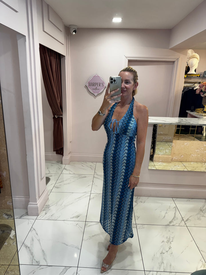 Lizzie Blue Crochet Zig Zag Dress