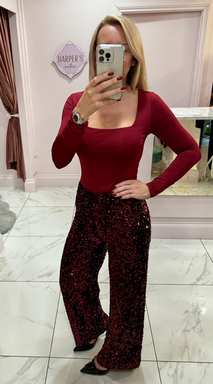 Ruby Burgundy Sequin Trousers