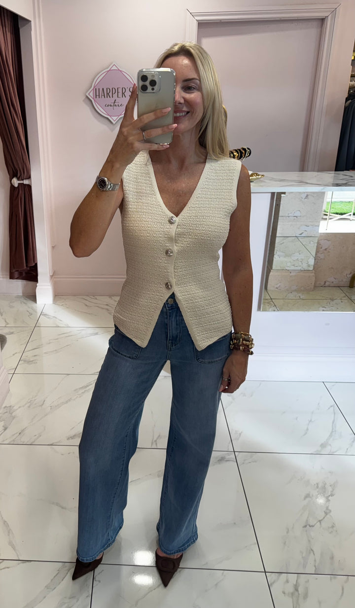 Carter Crinkle Knit Button Detail Waistcoat