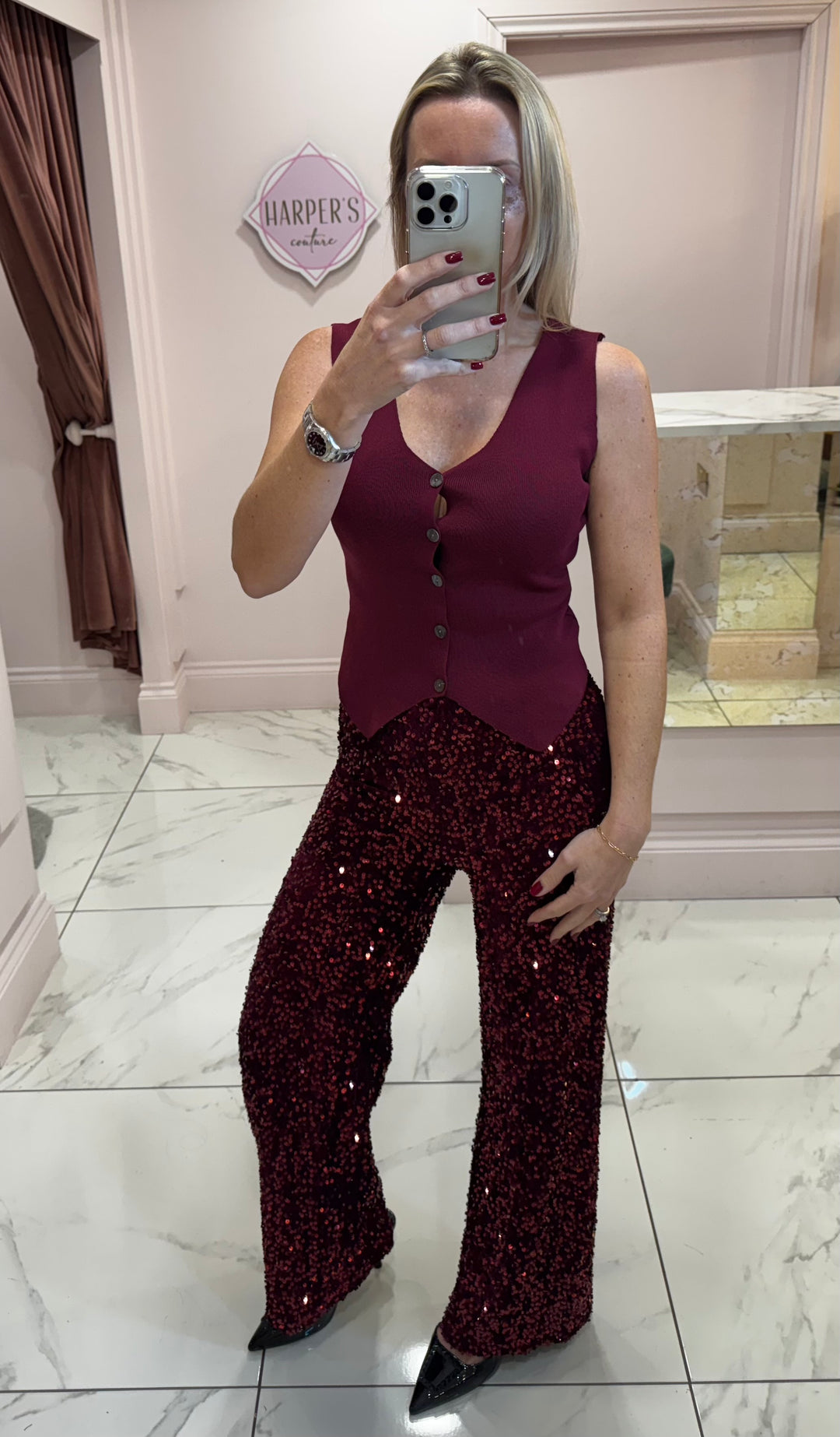 Ruby Burgundy Sequin Trousers