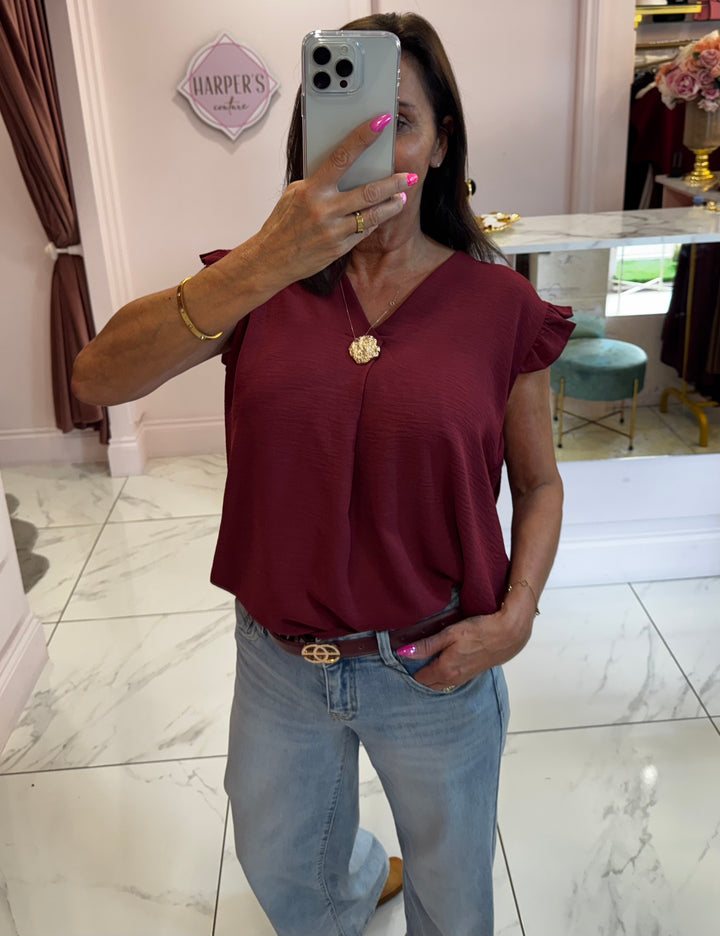 Brooke Gold Button Frill Shoulder Top