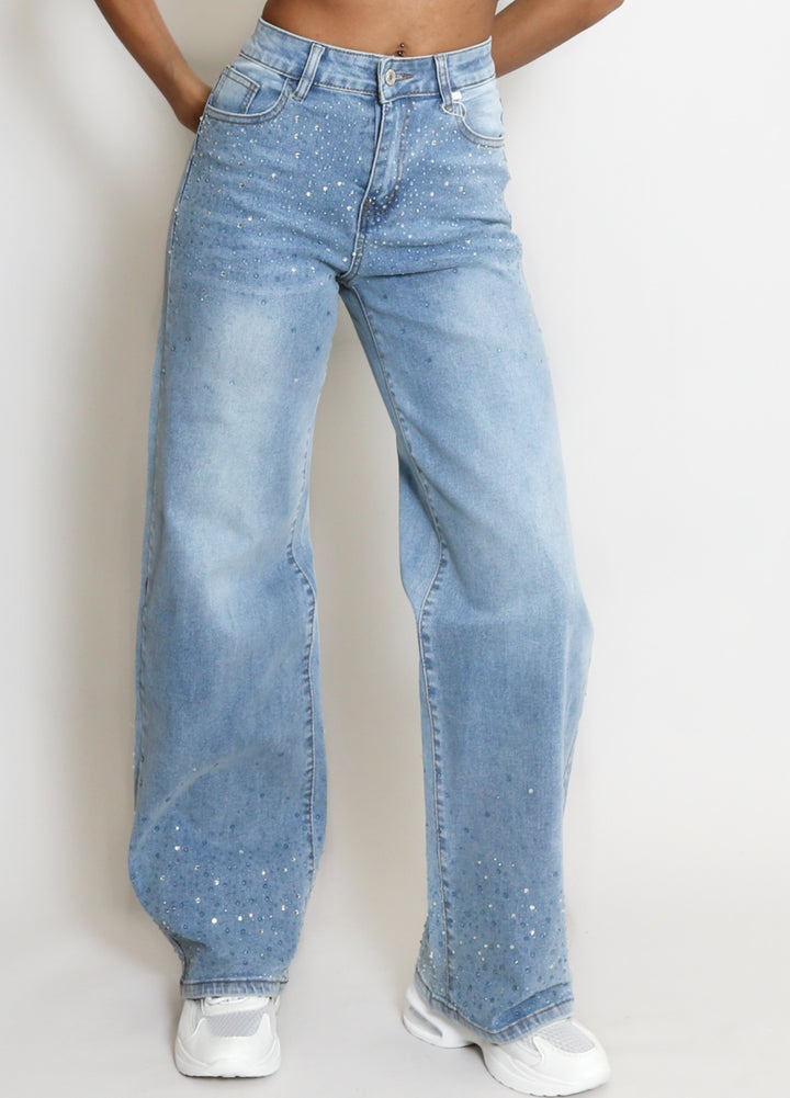 Andrea Wide Fit Blue & Silver Ombre Sparkle Stretch Jeans