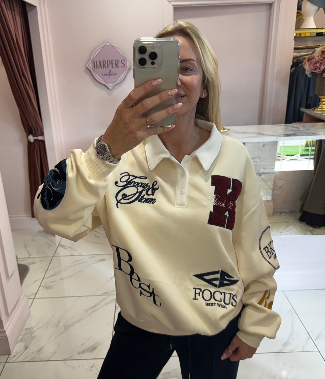 Alicia Cream Collared Sweatshirt