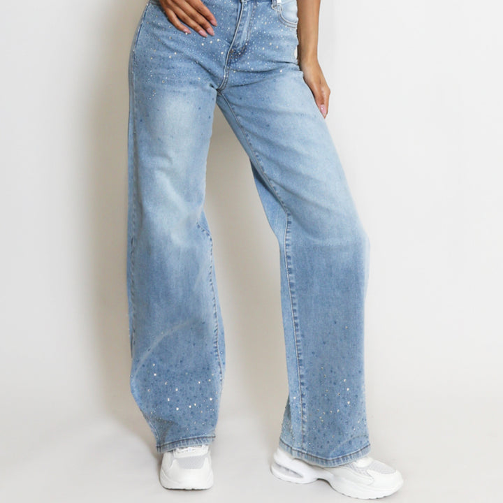 Andrea Wide Fit Blue & Silver Ombre Sparkle Stretch Jeans